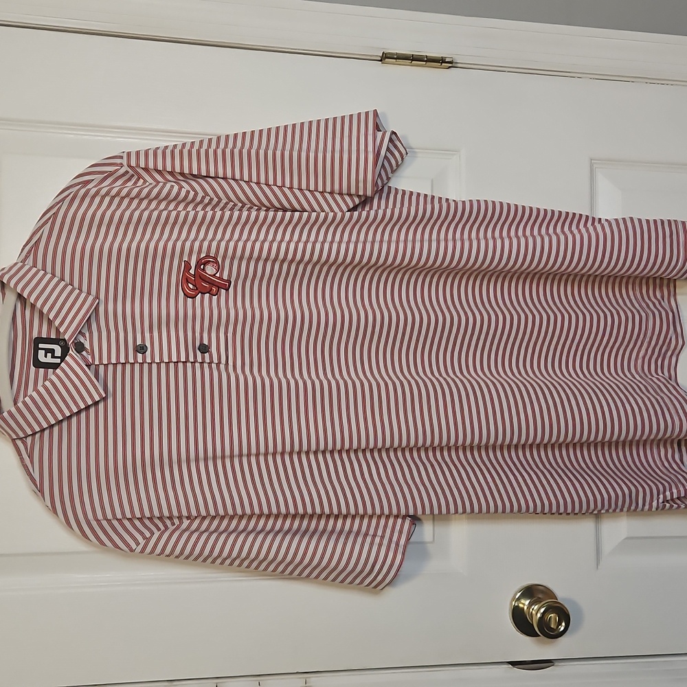 Footjoy FJ Golf Polo Shirt Mens XL Red Striped Prodry Lisle Performance Stretch